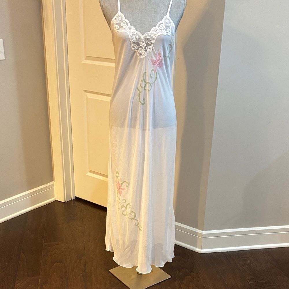 VTG 90s Valerie Stevens Slip Dress Beaded Floral White Lace Nightgown Slip dress